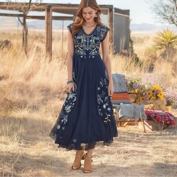 Johnny Was Midnight Blue Floral Maxi Dress - Picture 7 of 7